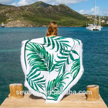 Hot Sale Printing Palm leaves Round Beach Towels with white tassels BT-241 China Supplier